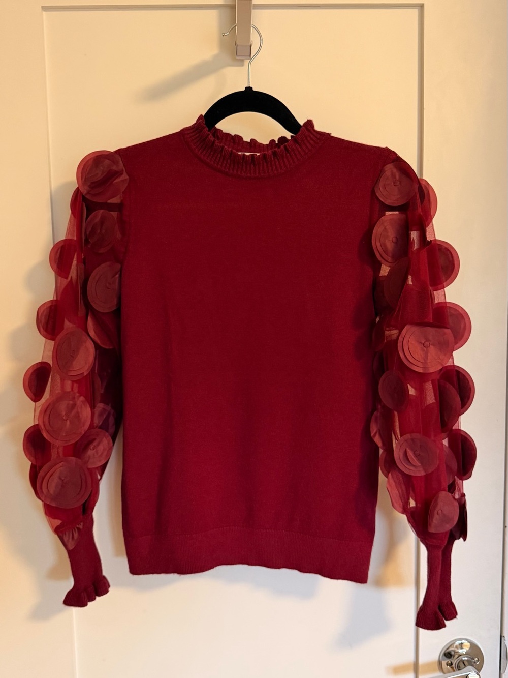 Sioni Milano Burgundy Holiday Sweater with Balloon Sleeves